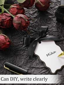 6/24/48 pièces Cartes de nom de table de forme de coquille avec rubans, Cartes de numéro de table de mariage DIY, Décorations de fête de mariage (Noir) - Noir - Voir 4