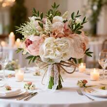 Bó hoa cưới phong cách mộc mạc cổ điển, bó hoa cưới nhiều hoa giả bằng satin, bó hoa cho phù dâu, bó hoa trang trí đám cưới, phụ kiện hoa cưới, trang trí nhà thờ/lễ hội. - Hồng - Xem 9