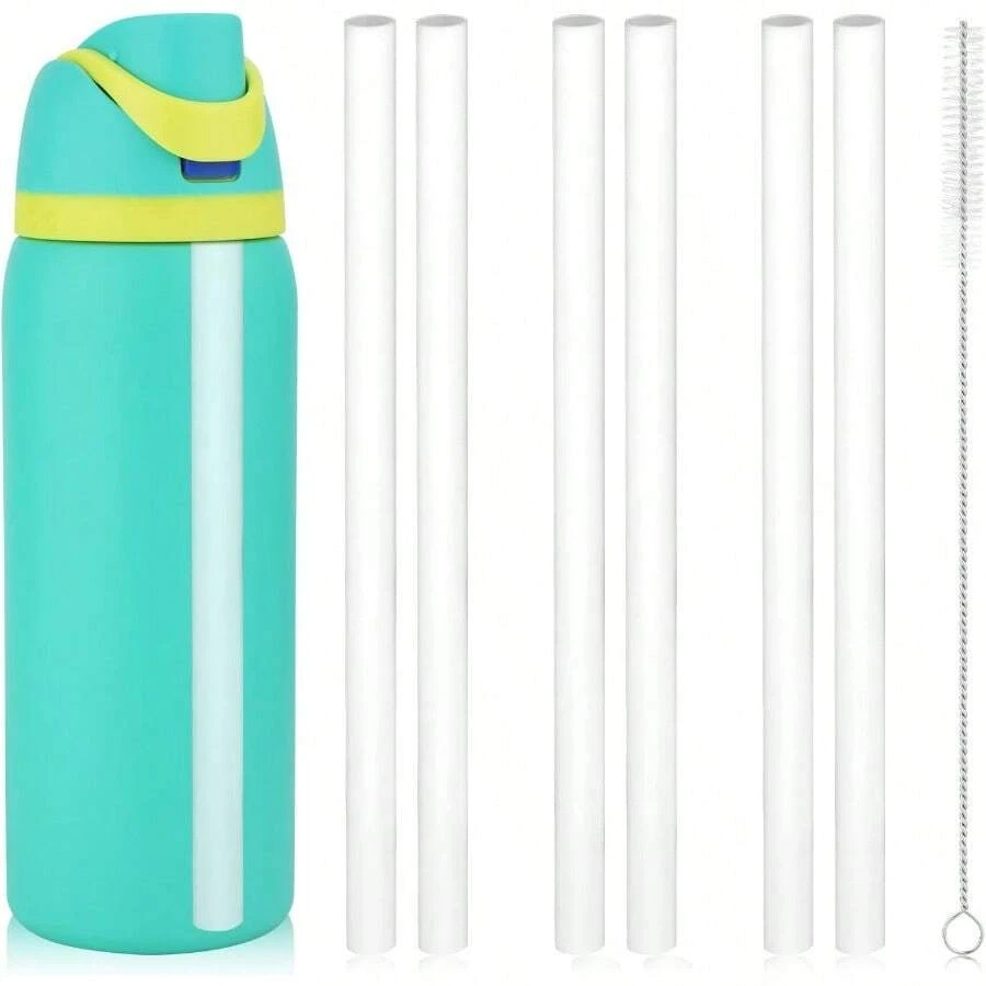 SLAW6PCS Replacement Straws For Owala Water Bottle 24 Oz 32 Oz Reusable Plastic Straws With Cleaning Brush For Cup 24oz 32oz Travel Tumbler Accessories Parts For Sports Bottle White - 白色 - 查看 1