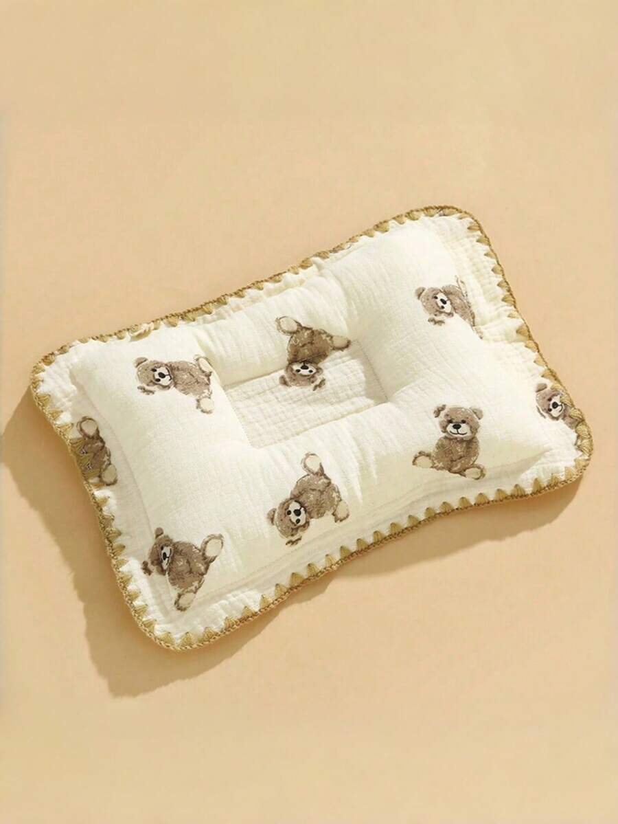 1pc Newborn Pillow, Breathable Baby Pillow, Cute Cartoon Bear Design, Soft & Comfortable, Washable, Suitable For Baby Boys And Girls