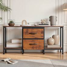 TV Cabinet For Up To 47 Inches - 110x30x50cm, 2 Fabric Drawers & 2 Open Shelves, Steel Frame, Living Room Furniture - Brown - View 1