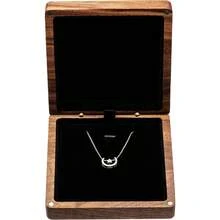 WSXC Walnut Wood Pendant Necklace Box Jewelry Storage Display Case For Wedding Romantic Proposal Engagement Birthday Anniversary Valentine's Day Christmas Black Inner - 黑色內層 - 查看 2