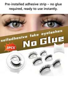 奥黛丽单对装/3对装自粘假睫毛，防水可重复使用，自然逼真，打造洋娃娃般的美睫效果，长度10-16毫米，每包3对，预涂胶设计，按压式贴合，细条假睫毛。（1对不含胶水） - 自然纖長款 - 查看 3
