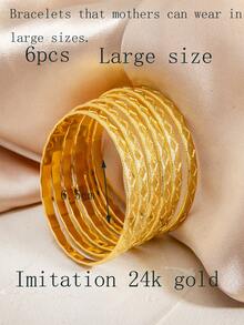 6pcs Luxury Palace Style Metal Geometric Diamond Layered Bangle Bracelets - Multicolor - View 5