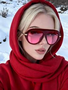 1副复古几何框时尚眼镜 - 女士完美旅行配饰，街头风，沙滩时尚眼镜，女士沙滩配饰，基础款，适合搭配毛衣、牛仔裤、运动裤、连帽衫、外套和连衣裙 - 紅色 - 查看 1