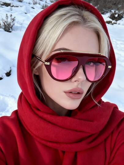 1 par de gafas de moda con marco geométrico retro - accesorio de viaje perfecto para mujeres, estilo callejero, moda de playa. Accesorio de playa para mujeres, estilo básico, adecuado para combinar con suéteres, vaqueros, pantalones de chándal, sudaderas, chaquetas y vestidos