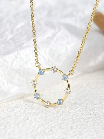 Charm-In 1件时尚简约18K镀金黄铜圆环项链，镶嵌锆石和仿珍珠，情人节、母亲节礼物