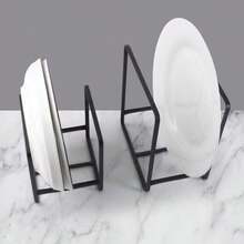 1个不锈钢沥水架，节省空间的立式盘架，黑色铁艺沥水架，适用于厨房橱柜收纳，可放置盘子、砧板和锅盖，厨房储物盒，金属材质 - 黑色 - 查看 6