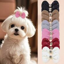 12pcs Cute & Fashionable Rhinestone Bow Hair Clips, Random Color Mix, Pet Accessories For Cats & Dogs - Multicolor - View 1