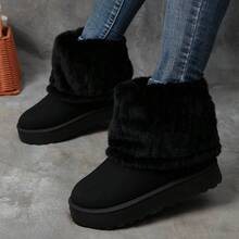 Plush And Thickened Warm Autumn And Winter Outdoor Versatile Casual Thick-Soled Height-Enhancing Small Stature Outdoor Cotton Shoes Short Tube Snow Boots - 黑色短 - 查看 4