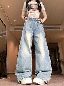 Casual Washed Wide Leg Loose Fit Jeans - Light Wash - View 3