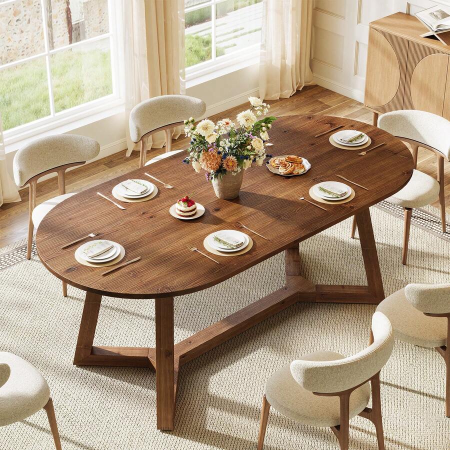 Tribesigns 63-Inch Oval Dining Table For 4-6, Solid Wood Farmhouse ...