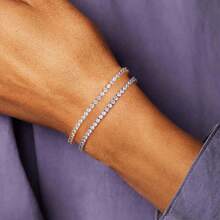 MDFUN 18K Gold Plated 3mm Round Cubic Zirconia Tennis Bracelet And 18mm Cubic Zirconia Tennis Earrings Set, Women - Gold + 18mm Hoop Earrings - View 4