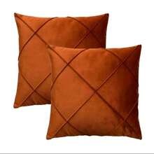 Set Of 4 And 2 Draped Suede Cushion Covers 44x44cm Decoration - Terracota - View 3