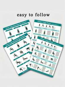 4pcs Chair Yoga Exercise Set, Suitable For Elderly, Beginner Chair Yoga, Fitness Guide For Seniors, Applicable For Home, Bedroom, Kitchen, Living Room, Hotel, Cafe, Office Decor, Healthy Gift For Loved Ones And Friends, Size 8.0x10.0 Inches, Includes Detailed Exercise Instructions