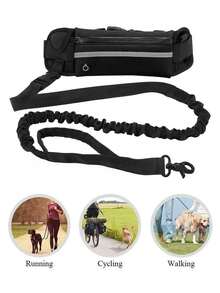 1 pièce Laisse pour chien mains libres avec poche de taille à fermeture éclair, poignées rembourrées doubles et cordon élastique durable, convient pour la promenade, le jogging et l'entraînement d'animaux de compagnie, fournitures pour animaux de compagnie