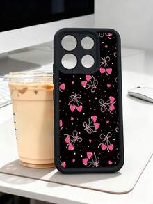 1 pieza funda de teléfono con diseño de corazones en forma de cerezas y lazos sobre fondo oscuro, estilo dulce y juguetón ideal para amantes del amor y lo femenino, TPU suave, protección completa antiimpacto y antideslizante, compatible con iPhone17 ProMax/16/15/14/13/12/11/Plus/Pro/ProMax, compatible con Galaxy A34/A35/A54/A55, Galaxy S20/S21/S22/S23/S24/S25 Ultra/Plus, compatible con Galaxy/Redmi/Honor/OPPO/ViVo - Negro - Ver 4