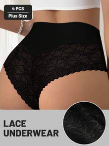 MEIYATING Quần lót lọt khe ren lưới viền cỡ lớn 4 chiếc/gói cho nữ, mềm mại, thoải mái, gợi cảm - Nhiều màu - Xem 5