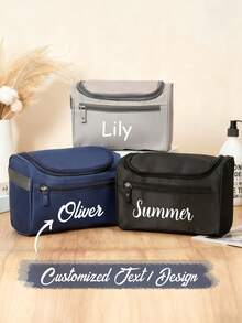 Customized Name Toiletry Bag, Personalized Text Simple Cosmetic Bag, Large Capacity Travel Makeup Bag, Waterproof Multi-Function Toiletry Bag With Hook, Business Travel Portable Storage Bag, New Travel Storage Hook Toiletry Bag Cosmetic Bag For Women And Men - Multicolor - View 2