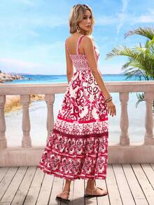 Fashionable Standard Size Women's Sleeveless Bohemian V-Neck Printed Cami Dress