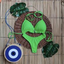 Elegant String Bikini With Padded Cups And High-Cut Leg, Tie-Back Closure, Perfect For Beach Vacations. - Verde - Ver 3
