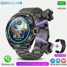 GUHUAVMI 2-In-1 Smart Watch And Earphones, Unisex, Business Appearance, Smooth Metal Design, 1.52" High-Definition Screen, 400mAh Large Battery, Wireless Calling (Answering/Dialing), Built-In Earphones, Fitness Tracker, Smart Watch, Waterproof, Comfortable Wear, Compatible With Android And IOS