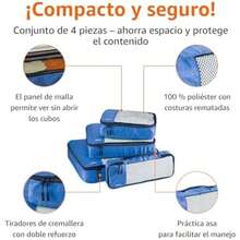 Essentials Juego de 4 Cubos para Viaje, Organizador de Equipaje con Doble Cremallera, Parte Superior de Malla, 100% Poliéster, Pequeño/Mediano/Grande/Delgado, Azul (Antes Basics)(default) - Multicolor - Ver 3