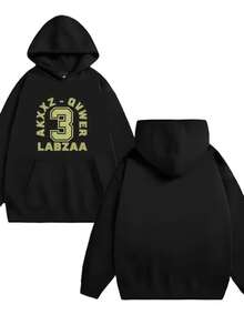 New Trendys Number 3 And Letter-Printed Hoodies For Men And Women Casual Loose Pullover Top    Hooded Sweatshirt (2) - 黑色 - 查看 1