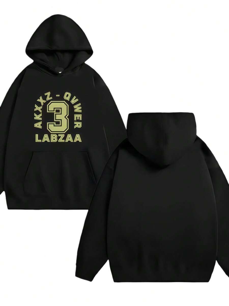 New Trendys Number 3 And Letter-Printed Hoodies For Men And Women Casual Loose Pullover Top    Hooded Sweatshirt (2) - 黑色 - 查看 1