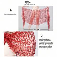 女士镂空肚皮舞臀巾 女士肚皮舞流苏臀裙 服装配饰 亮片短裙 - 彩色 - 查看 5