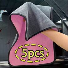 5pcs/1pc Super Soft & Microfiber Car Cleaning Towels, Pet Towels, Thick, Lint-Free, Effective Drying & Cleaning, 400gsm, Yellow & Grey, Super Absorbent, Scratch-Free, Lint-Free, Thick Washable Kitchen Cloths, For Cleaning Car Windshield, Windows, Dashboard, Steering Wheel, Trunk, Stove, Pots, Sinks, Kitchen, Bathroom And Furniture, Ideal For Auto Detailing And Cleaning - Hot Pink - View 4