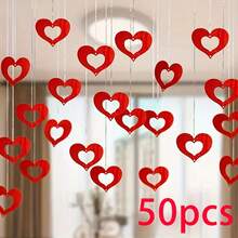 100个红色心形亮片挂饰，情人节心形装饰，结婚纪念日爱情派对天花板装饰，情人节派对用品，心形亮片挂饰，餐厅展示和装饰，新娘送礼会婚礼仪式必备，婚礼仪式装饰，情人节（带挂绳）