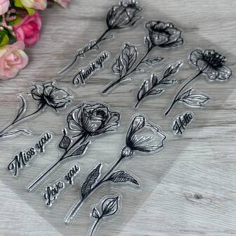 1 Transparent Rubber Stamp Retro Rubber Transparent Card Various Roses Making Stamp DIY Scrapbook Photo Magazine Album Decoration Stamp ﻿