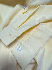 Spring To Summer Yellow Elegant Women's Set, Commuting Casual Intellectual Shirt Collar Top With Irregular Side Tie Adjustable, Carnival Casual Set, Semi-Sheer Non-Stretch Fabric - Yellow - View 6