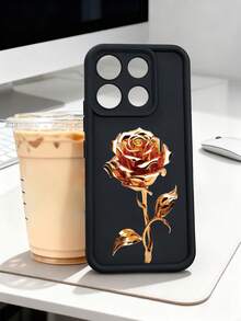 1 pieza funda de teléfono con diseño de rosa dorada sobre fondo negro, estilo elegante y sofisticado ideal para San Valentín y regalos especiales, TPU suave, protección completa antiimpacto y antideslizante, compatible con iPhone17 ProMax/16/15/14/13/12/11/Plus/Pro/ProMax, compatible con Galaxy A34/A35/A54/A55, Galaxy S20/S21/S22/S23/S24/S25 Ultra/Plus, compatible con Galaxy/Redmi/Honor/OPPO/ViVo - Burdeos - Ver 3
