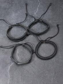 4件套手工编织PU皮革合金羽毛男士手链，时尚配饰 - 彩色 - 查看 4