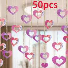 100个红色心形亮片挂饰，情人节心形装饰，结婚纪念日爱情派对天花板装饰，情人节派对用品，心形亮片挂饰，餐厅展示和装饰，新娘送礼会婚礼仪式必备，婚礼仪式装饰，情人节（带挂绳）