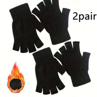 1 Pair Gloves - Half Finger Gloves Knit Touch Screen Protector Elastic Mittens Fingerless Gloves, Unisex Size, Riding Gloves, Black,Conventional Style