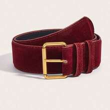 1pc Brown Fluffy Vintage Casual PU Leather Belt, Suitable For Autumn/Winter Outfits Summer, School Fall, Autumn, Halloween - 酒紅色 - 查看 12