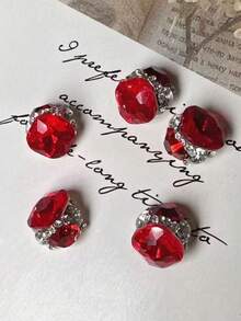 2 piezas de decoraciones de arte de uñas con cristales de imitación cuadrados de color burdeos a la moda, joyas de uñas de cristal brillante hechas a mano, para diseño y decoración de uñas - Multicolor - Ver 5