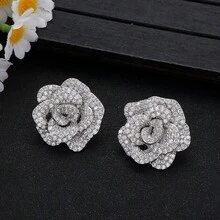 1 Pair Elegant Cubic Zirconia Camellia Flower Decorated Earrings, Suitable For Women, Wedding/Luxury Party Wear - 1Pair - View 10
