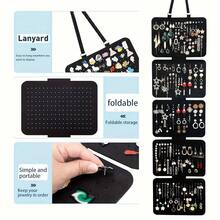 优雅黑色毛毡首饰收纳袋 - 五层大容量悬挂式收纳袋，可折叠设计，适用于耳环、吊坠、项链、手链、徽章和奖章 - 多功能展示袋，带挂绳，耐用毛毡材质，分隔式配件收纳盒，时尚配件收纳盒 - 黑色 - 查看 6