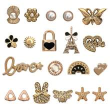 20pcs Hole Shoes Accessories DIY Decorative Shoe Charms, Cute Butterfly & Heart Detachable Shoe Clips For Clogs, Sandals, Gift For Girls, Women's Day, Birthday - Gold - View 6