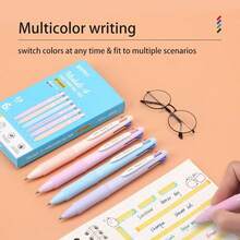 Multi - Color Ballpoint Pens, 4 - In - 1 Colored Pens 0. Medium Fine Point, Ballpoint Pens Planner Journaling, Assorted Ink, 6 - Count - Hỗn hợp (xám, trắng, xanh lá cây xô thơm, hồng, xanh lam) - Xem 6