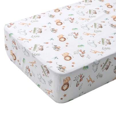 BEEWEED 1 套超柔软微纤维婴儿床单套装 - 适用于标准婴儿床和幼儿床垫，动物图案床垫保护套，1 包，尺寸 28*52*8 英寸/71*132*20 厘米