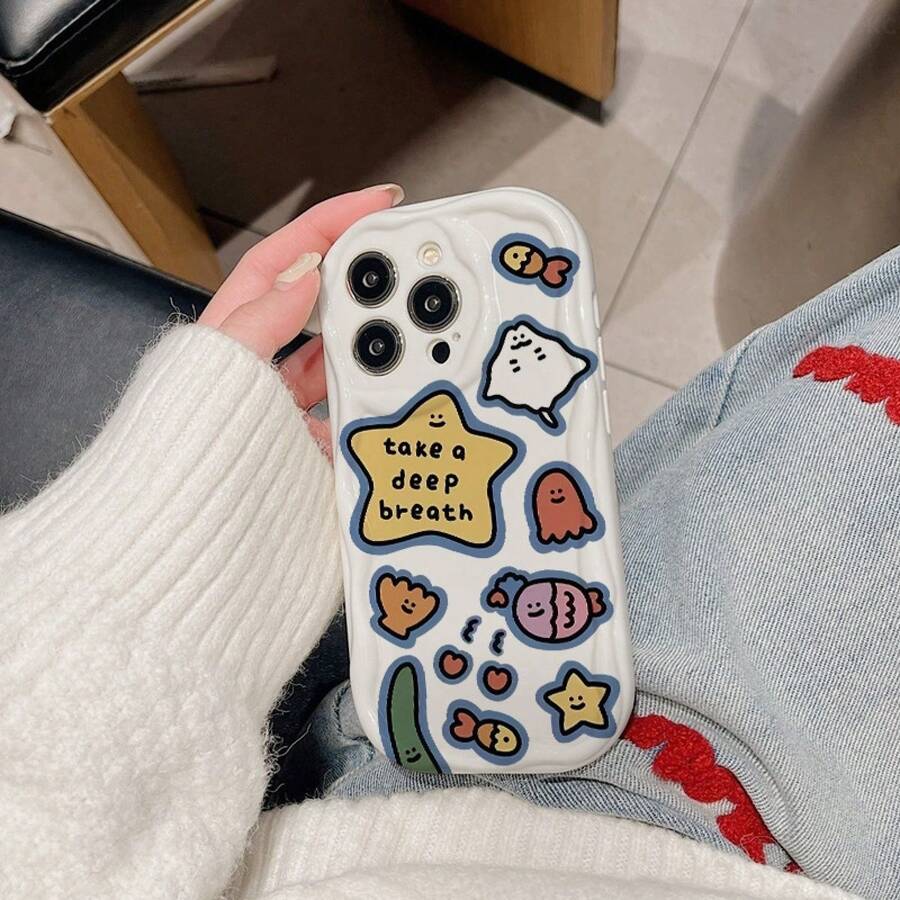Funda de Teléfono Impresa, Adecuada para 15 Pro plus//x/14, Olas Crema, patrones creativos, 13tpupro moda, celebridad de internet 11, pareja 12,/16, Funda para Smartphone, Funda de Uso Diario, Cubierta de Teléfono Elegante, Diseño de Moda, Funda Duradera - Blanco - Ver 1