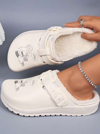 Women's Winter Warm House Slippers With Santa Claus Print, Plush Insole And EVA Sole, Adjustable Strap, Warm Casual Boots, Holiday Design, Winter Boots, Holiday Footwear, Comfortable Shoes