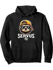 Sudadera con capucha para hombre con estampado de perezoso y letras - Negro - Ver 1
