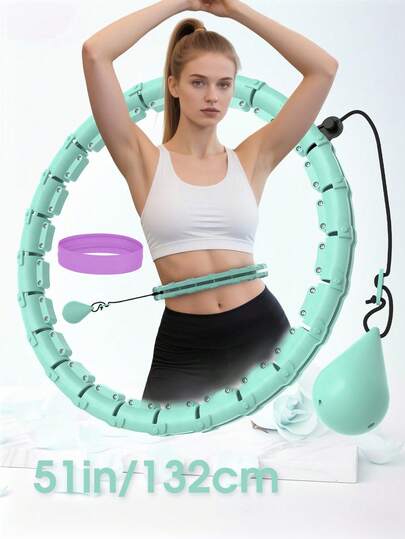  JKSHMYT Weighted Circle For Adults Weight Loss, Exercise Hoop Plus Size 51 Inch/130 Cm, 26 Detachable Links And Hair Band, Fitness Hoop Suitable For Women And Beginners