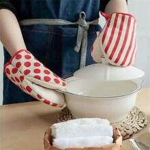 Polka Dot Heat Resistant Oven Gloves, Microwave Oven Insulated Gloves For Home Use - Multicolor - View 7